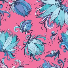 Blue and Pink Lotus Vector Pattern