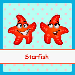 Starfish, funny characters on a blue background