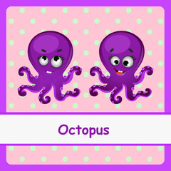 Octopus, funny characters on a pink background