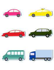 colorful sticker set with car icon