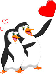 Penguin couple in love with heart