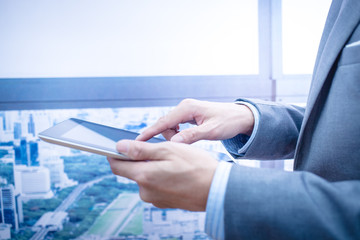 Obraz premium Close-up of business people working with touchpads