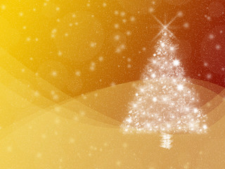 Orange and yellow winter holidays greeting card background, with white Christmas tree and snow. Copyspace. - 93843385