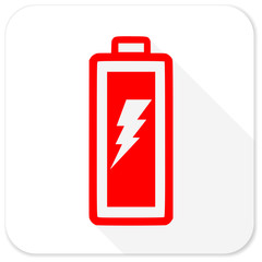 Obraz premium battery red flat icon with long shadow on white background