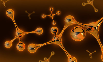 Abstract molecular structure. Atoms. Machine oil drops. Technology and scientific backdrop.