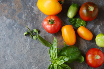 tomatoes and fresh basil leaves