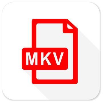 mkv file red flat icon with long shadow on white background