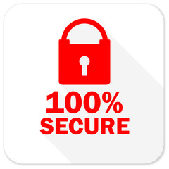 secure red flat icon with long shadow on white background