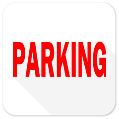 parking red flat icon with long shadow on white background