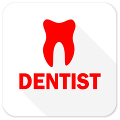 dentist red flat icon with long shadow on white background