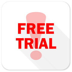 free trial red flat icon with long shadow on white background