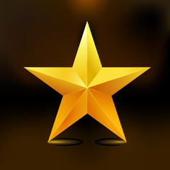 Single golden star shine on dark background