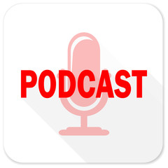 podcast red flat icon with long shadow on white background