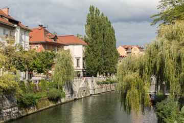 Fototapeta na wymiar view of Ljubljana and the Ljubljanica River, Slovenia