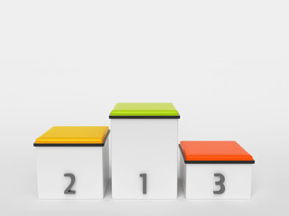 Sports Podium with green, yellow and red numbers 1st, 2nd and 3rd place on a white