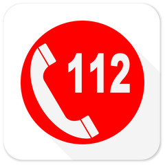 emergency call red flat icon with long shadow on white background - obrazy, fototapety, plakaty