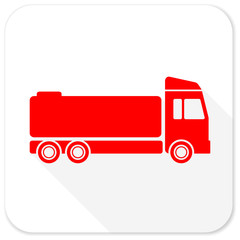 truck red flat icon with long shadow on white background