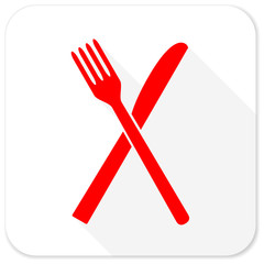 restaurant red flat icon with long shadow on white background