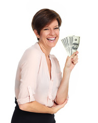 Mature woman with american dollars money.
