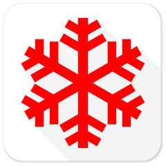 snow red flat icon with long shadow on white background