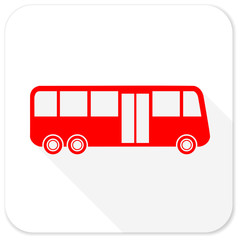 bus red flat icon with long shadow on white background