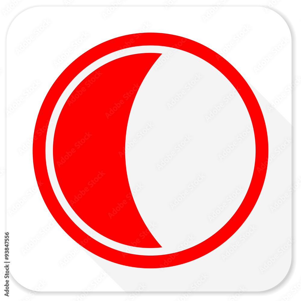 Poster moon red flat icon with long shadow on white background