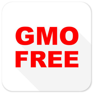 gmo free red flat icon with long shadow on white background