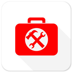 toolkit red flat icon with long shadow on white background