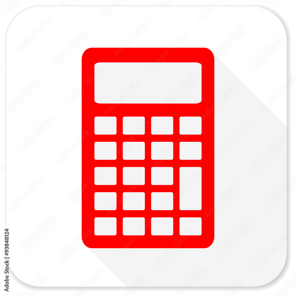 Aufkleber calculator red flat icon with long shadow on white background