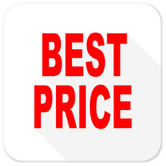 best price red flat icon with long shadow on white background