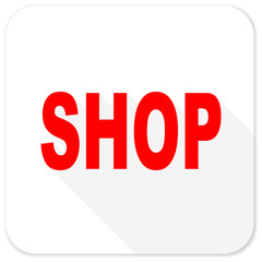 shop red flat icon with long shadow on white background