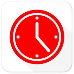 time red flat icon with long shadow on white background