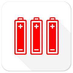 battery red flat icon with long shadow on white background