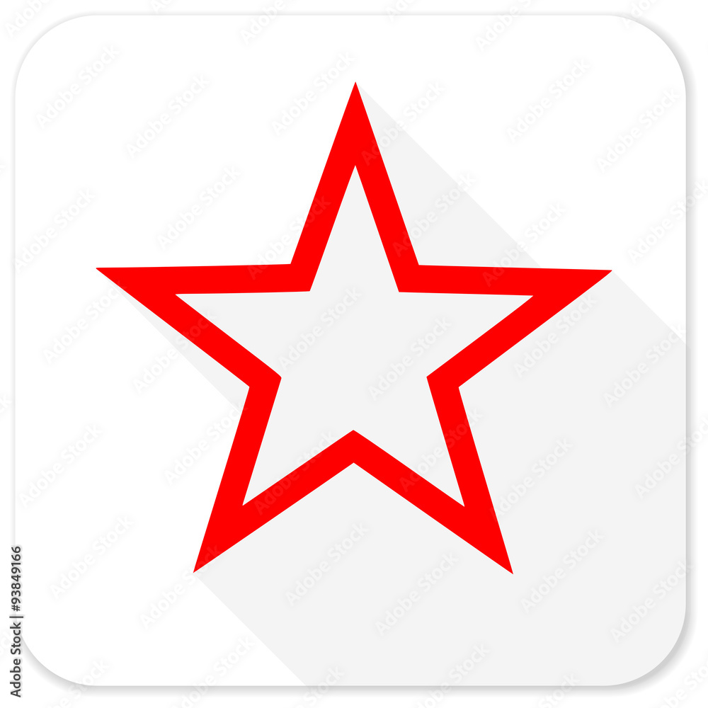 Poster star red flat icon with long shadow on white background