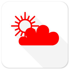cloud red flat icon with long shadow on white background