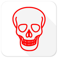 skull red flat icon with long shadow on white background