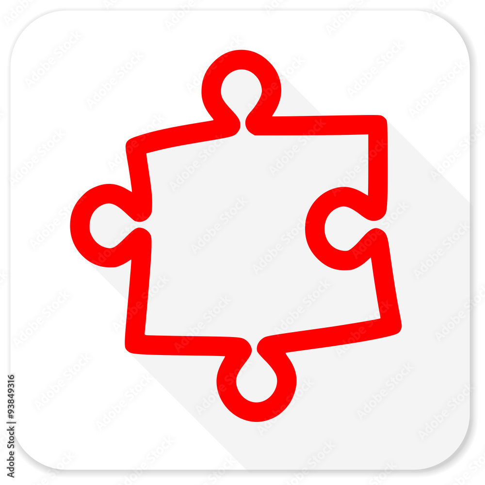 Poster puzzle red flat icon with long shadow on white background