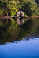 Fototapeta na wymiar Boathouse on Lake Windermere Lake District National Park England 11.09.15