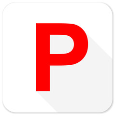 parking red flat icon with long shadow on white background