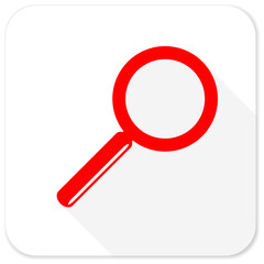 search red flat icon with long shadow on white background