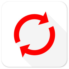 reload red flat icon with long shadow on white background