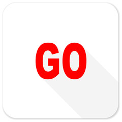 go red flat icon with long shadow on white background