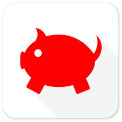 piggy bank red flat icon with long shadow on white background