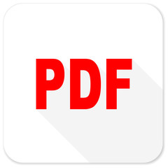 pdf red flat icon with long shadow on white background