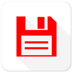 disk red flat icon with long shadow on white background