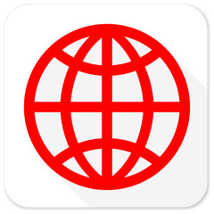 earth red flat icon with long shadow on white background