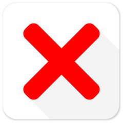cancel red flat icon with long shadow on white background