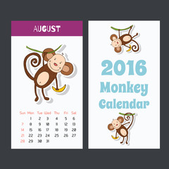 Funny monkey calendar page 2016. August.