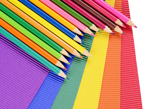Color pencils on multi-colored paper