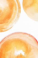 Watercolor painted texture with yellow, orange and red circles, large raster illustration.